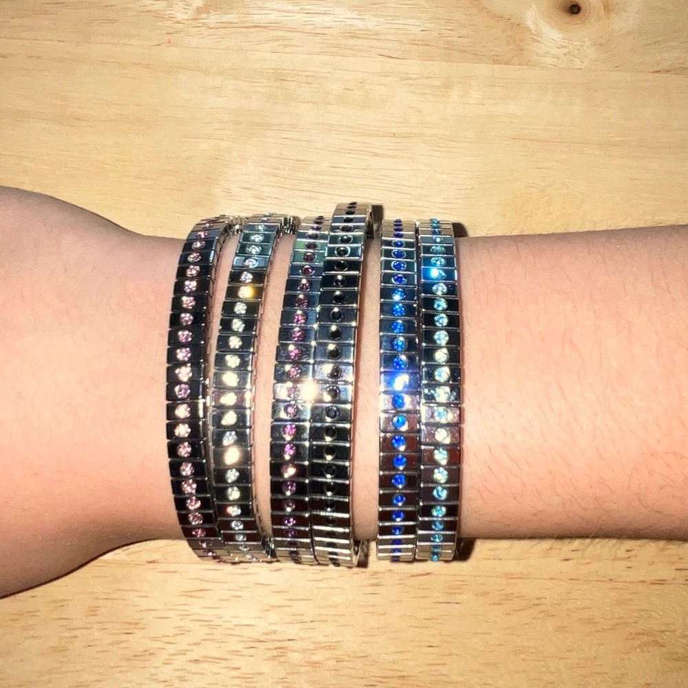 6 Steel by Design Crystal Accent Stretch Bracelets